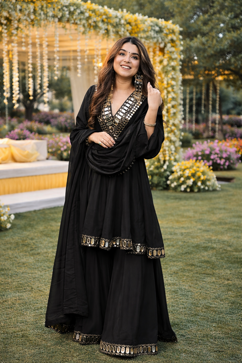 Aliya Cut Kediya Style Real Mirror Work Plazzo Set | Soft Chinon Festive Wear