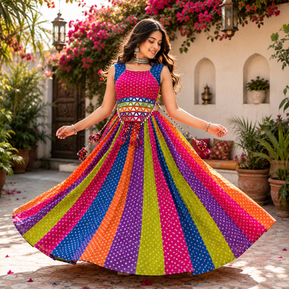 Navratri Special 6+ Meter Flair Georgette Lehenga Choli with Mirror Work | Women Festive Wear