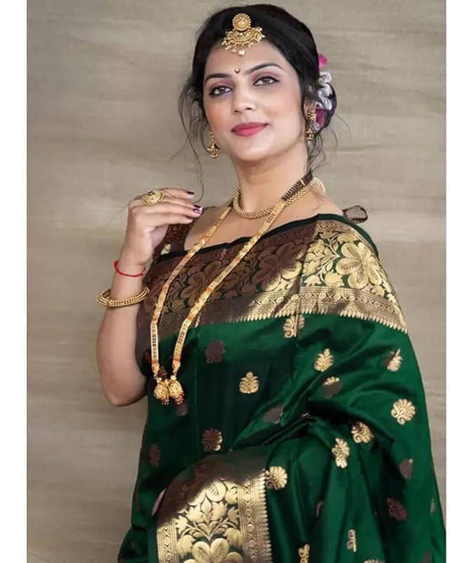 Bottle Green Zari Work Saree