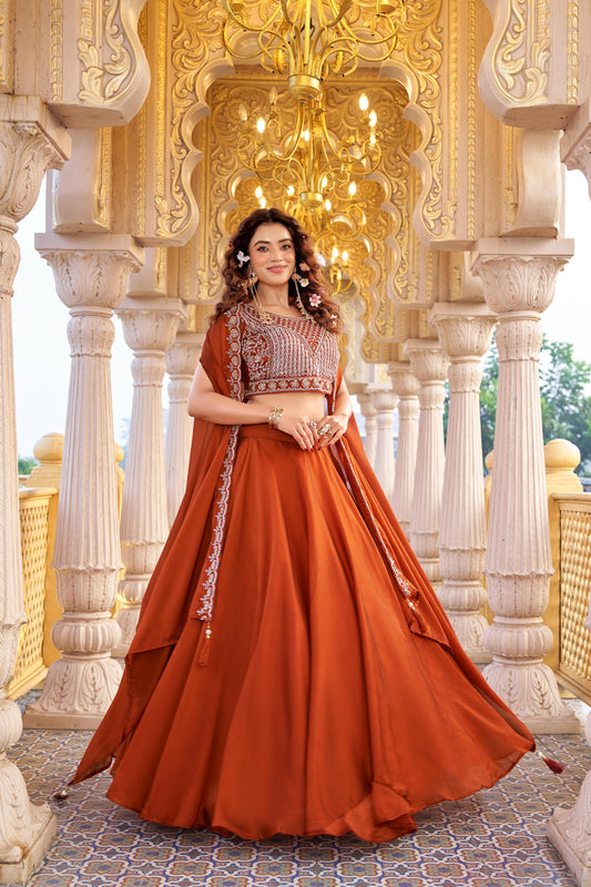 Wedding Special Pure Rangoli Silk Lehenga Choli Set with 9 Meter Flair & Shrug Dupatta