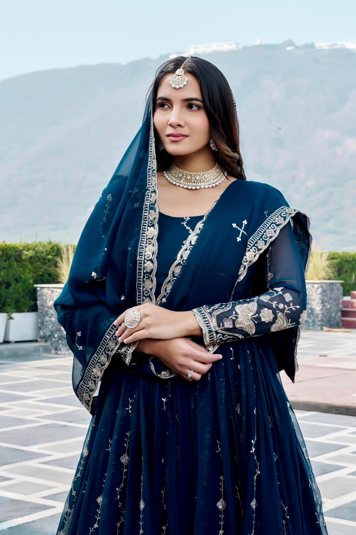Festival Wear Fox Georgette Embroidered Long Gown with Dupatta