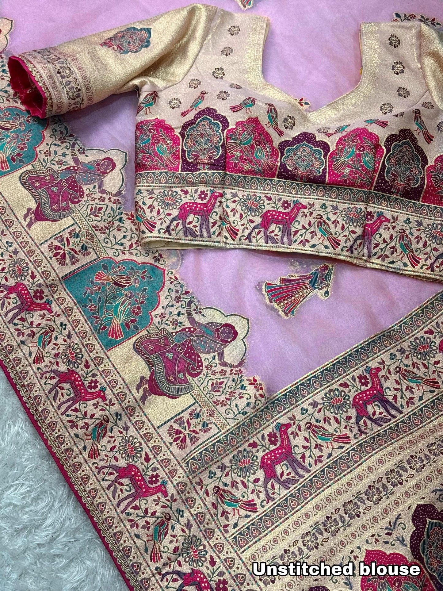 Rajwadi Heritage Pure Organza Jacquard Saree with Rich Zari Weaving