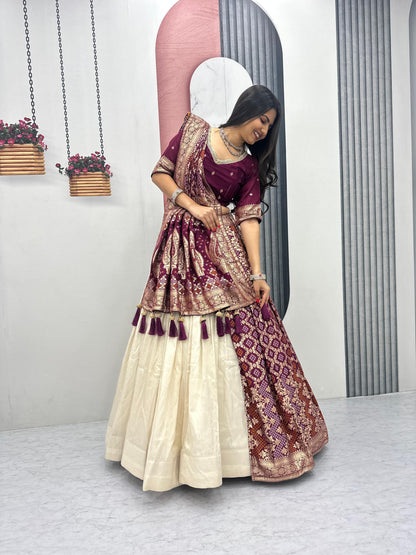 Wedding Special Jacquard Silk Lehenga & Saree Set With Rich Zari Work