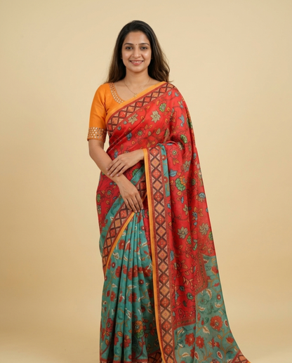 Designer Chinon Digital Print Mirror Work Saree Collection