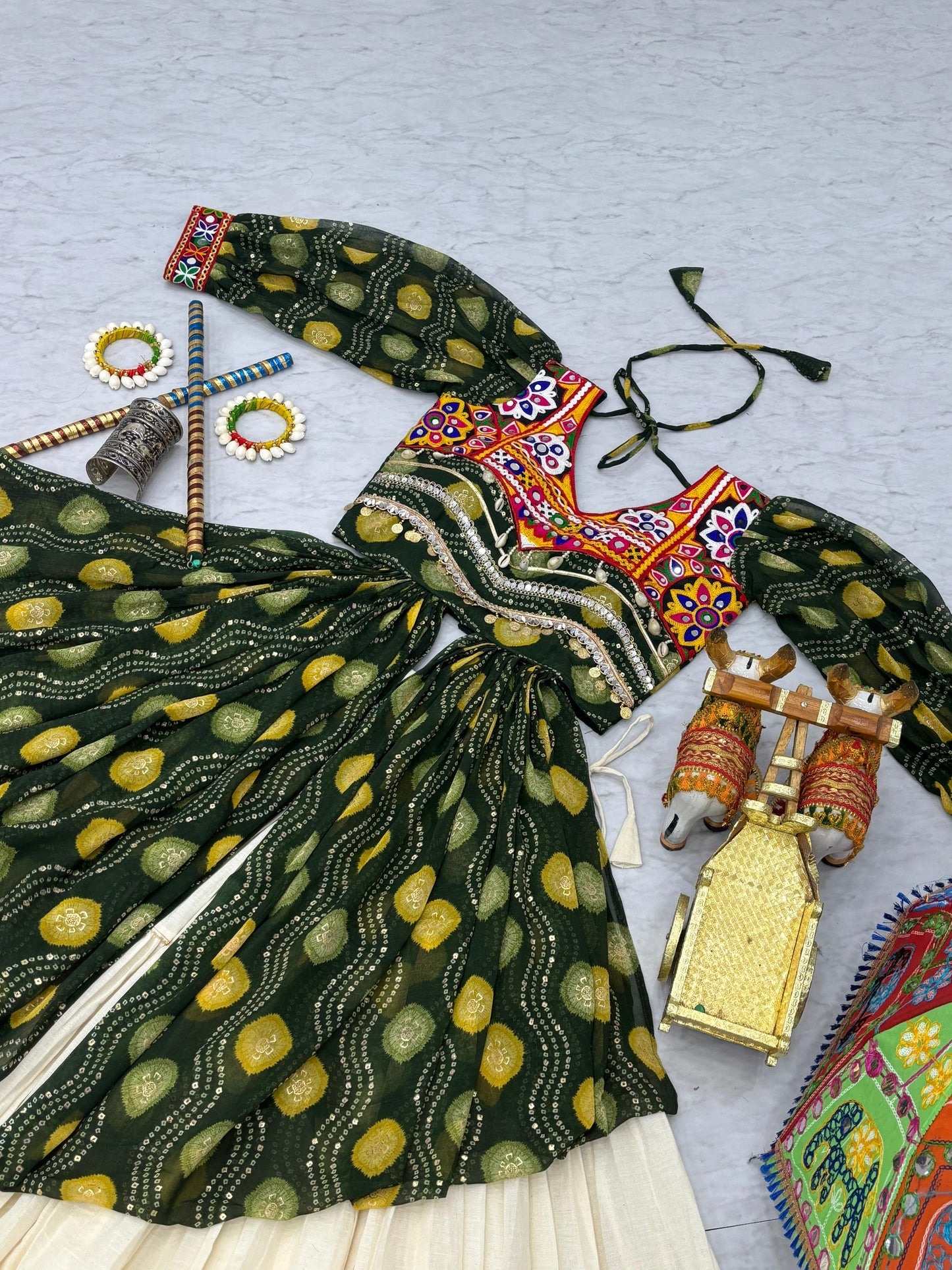 Navratri Special Gamathi Work Cotton Lehenga Choli | 9 Meter Flair