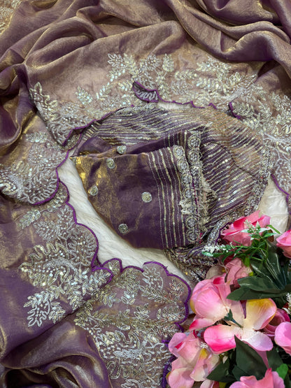 Soft Space Silk Satin Saree With Heavy Embroidery Sequence & Zari Work
