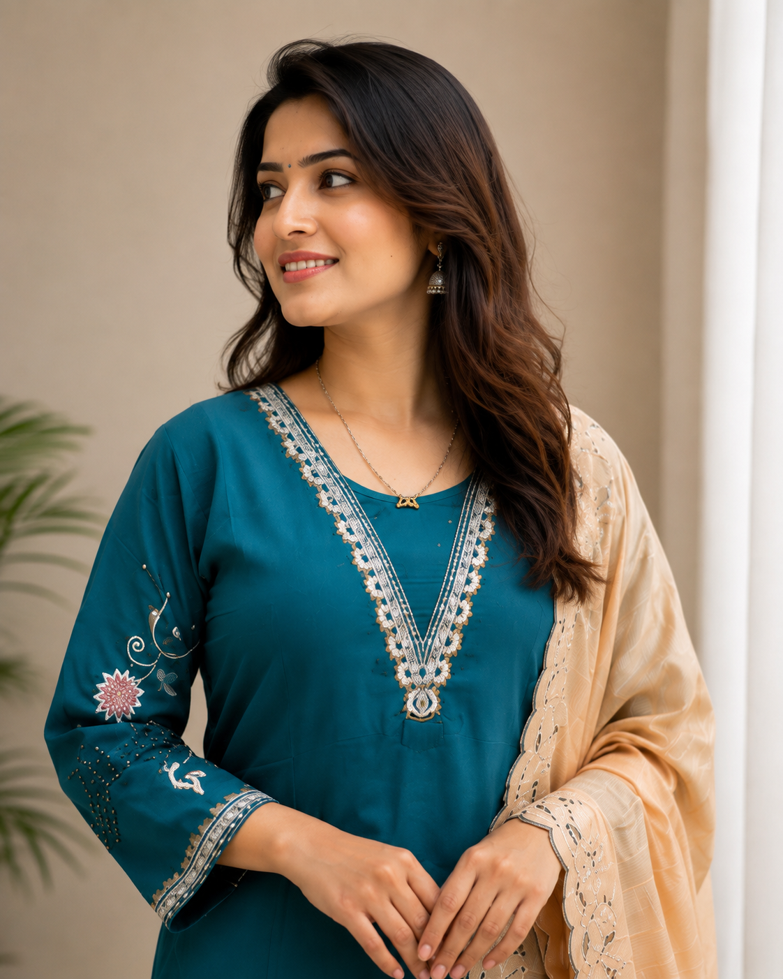 Morni Elegant Roman Silk Kurti Pant Dupatta Set