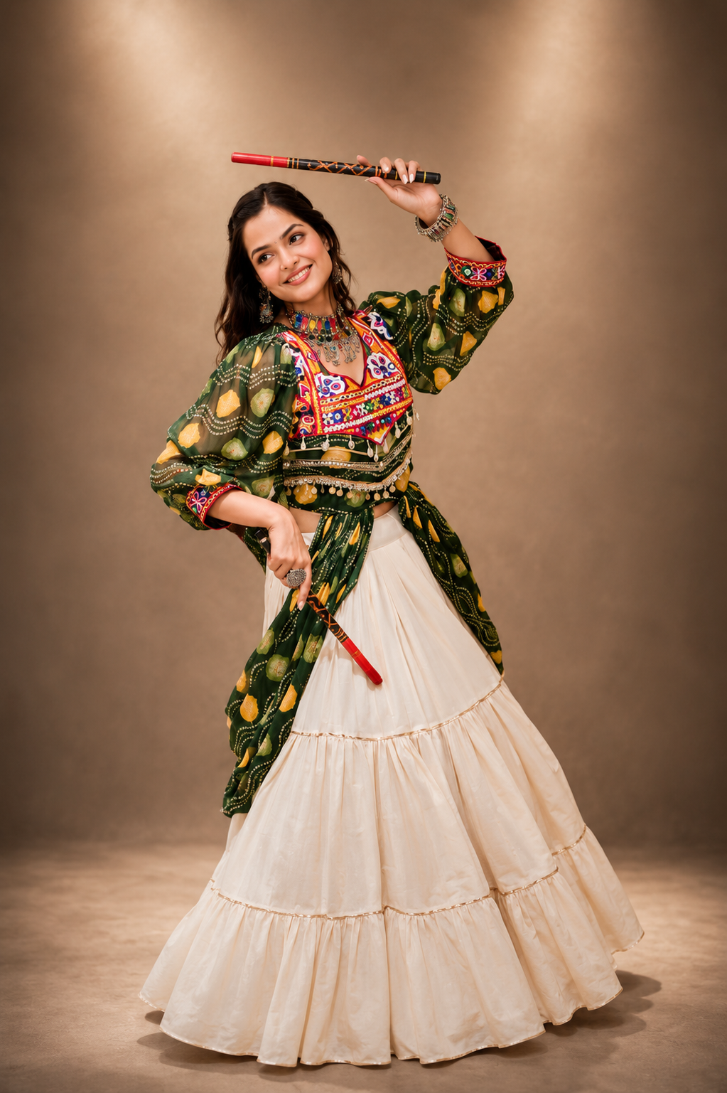 Navratri Special Gamathi Work Cotton Lehenga Choli | 9 Meter Flair