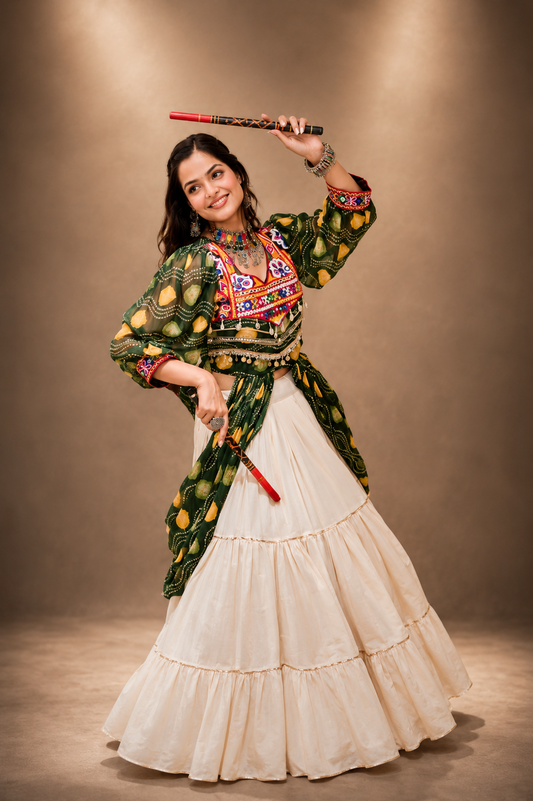 Navratri Special Gamathi Work Cotton Lehenga Choli | 9 Meter Flair