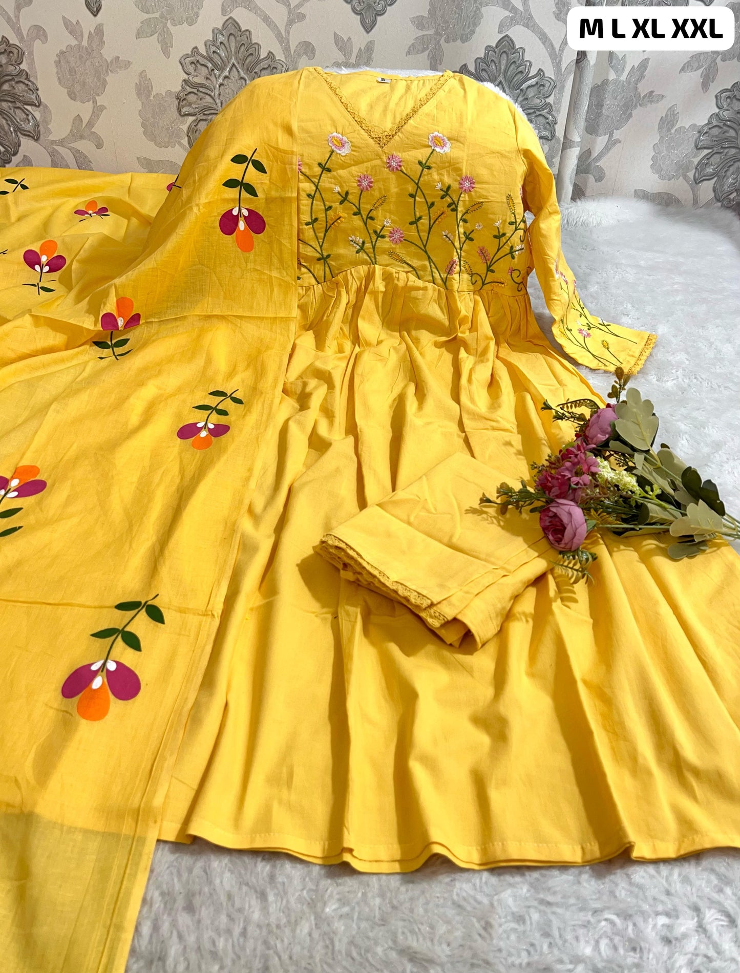 Cotton Kurti Pant Dupatta Set