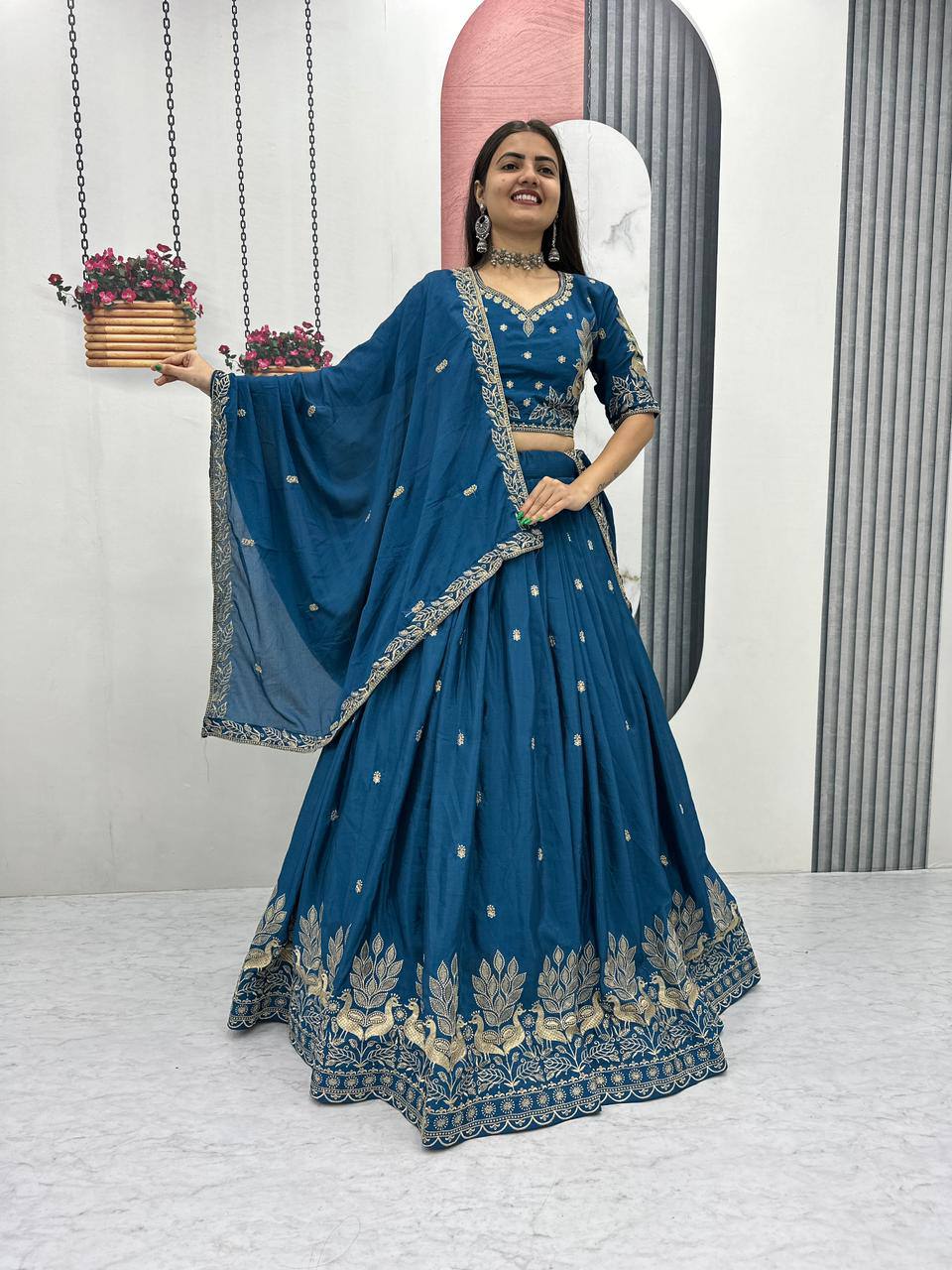 Chinon Embroidered Festival Lehenga Choli | Real Model Shoot | 2 Designs