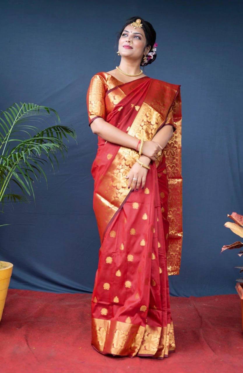 Red Zari Work Saree
