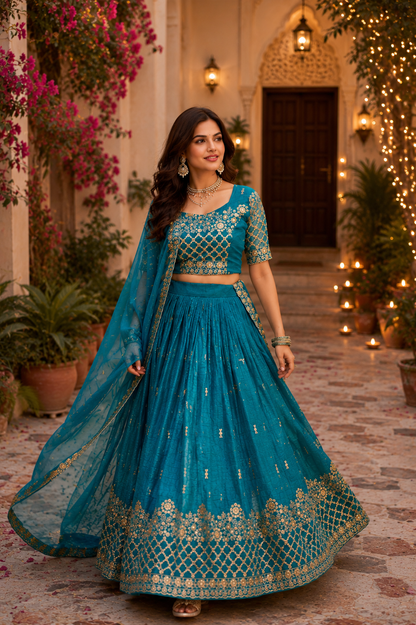 Women's Embroidered Wedding Lehenga Choli Set