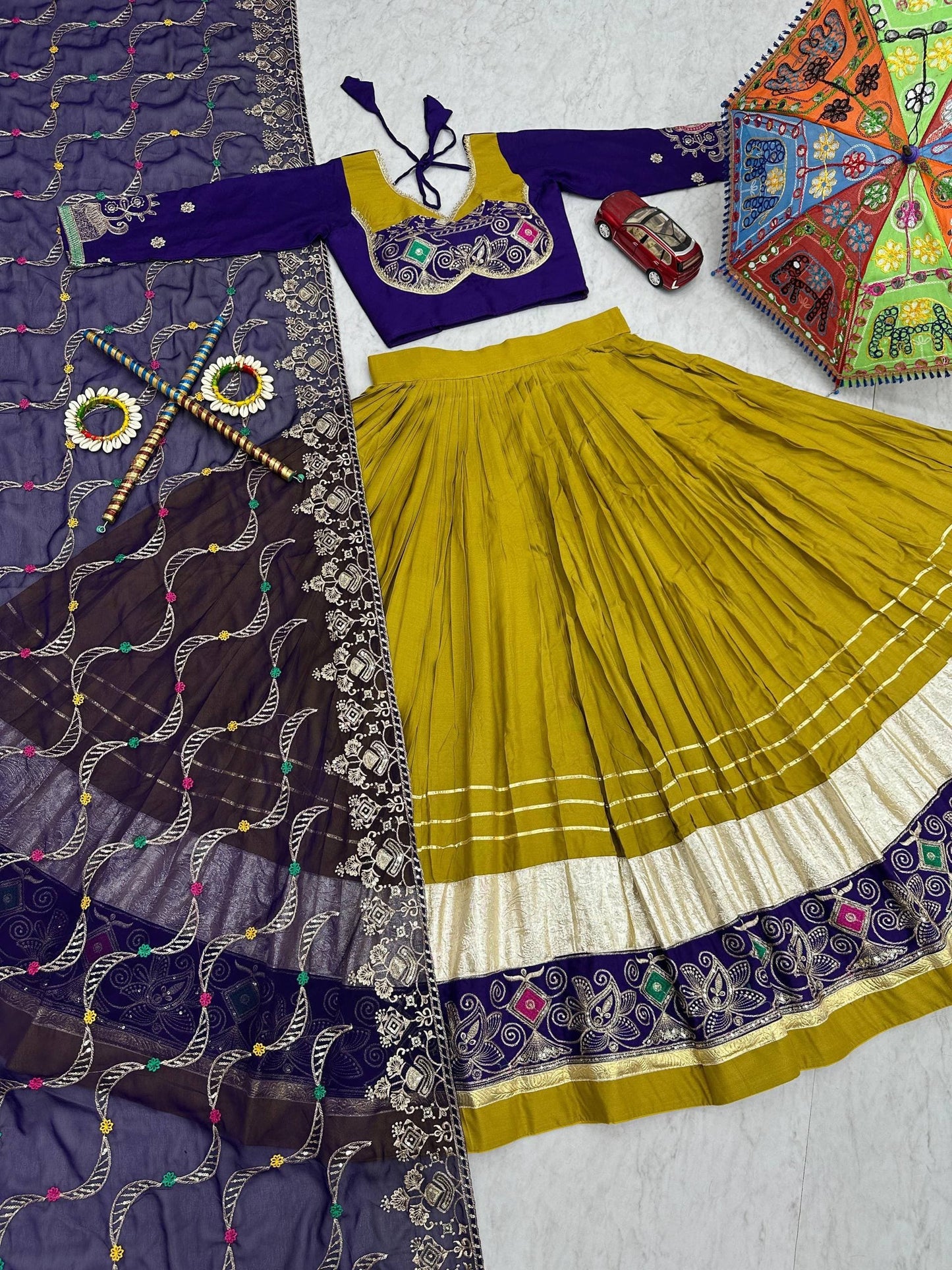 Navratri Special Pure Cotton Lehenga Choli Set | 6 Meter Flair | Heavy Embroidery Work | Fox Georgette Dupatta