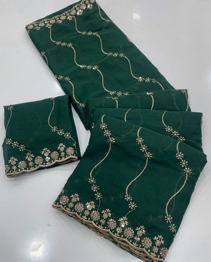 Star Georgette Saree with Multi Sequins Embroidery & Designer Blouse