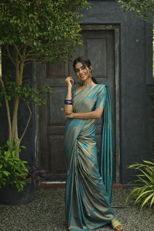 Teal Zari Silk Saree