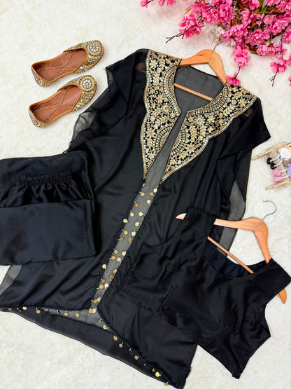 Star Georgette Indo Western Set | Sequins Zari Embroidered Jacket Pant Set