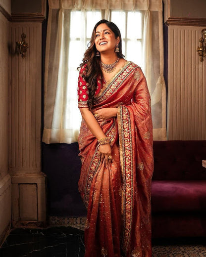 Heavy Soft Banarasi Crush Silk Saree With Embroidery Sequence & Coding Work Border