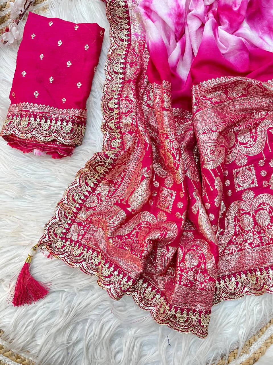Pure Viscose Prism Hand Dye Saree with Zari Border