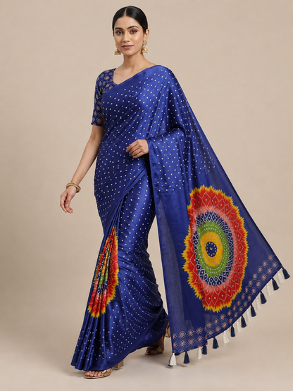 Premium Japan Satin Mirror Work Saree with Tassel Pallu