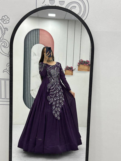 Festival Embroidered Vichitra Silk Gown