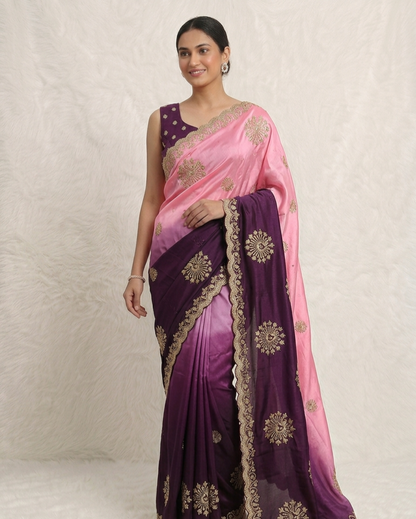 Elegant Dual Tone Silk Saree with Zari Motifs & Designer Border