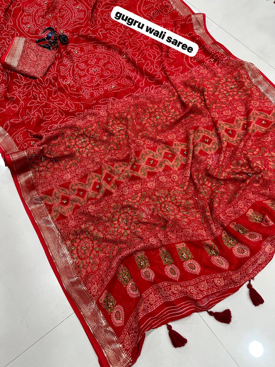 Premium Georgette Saree with Designer Print & Matching Blouse | Washable