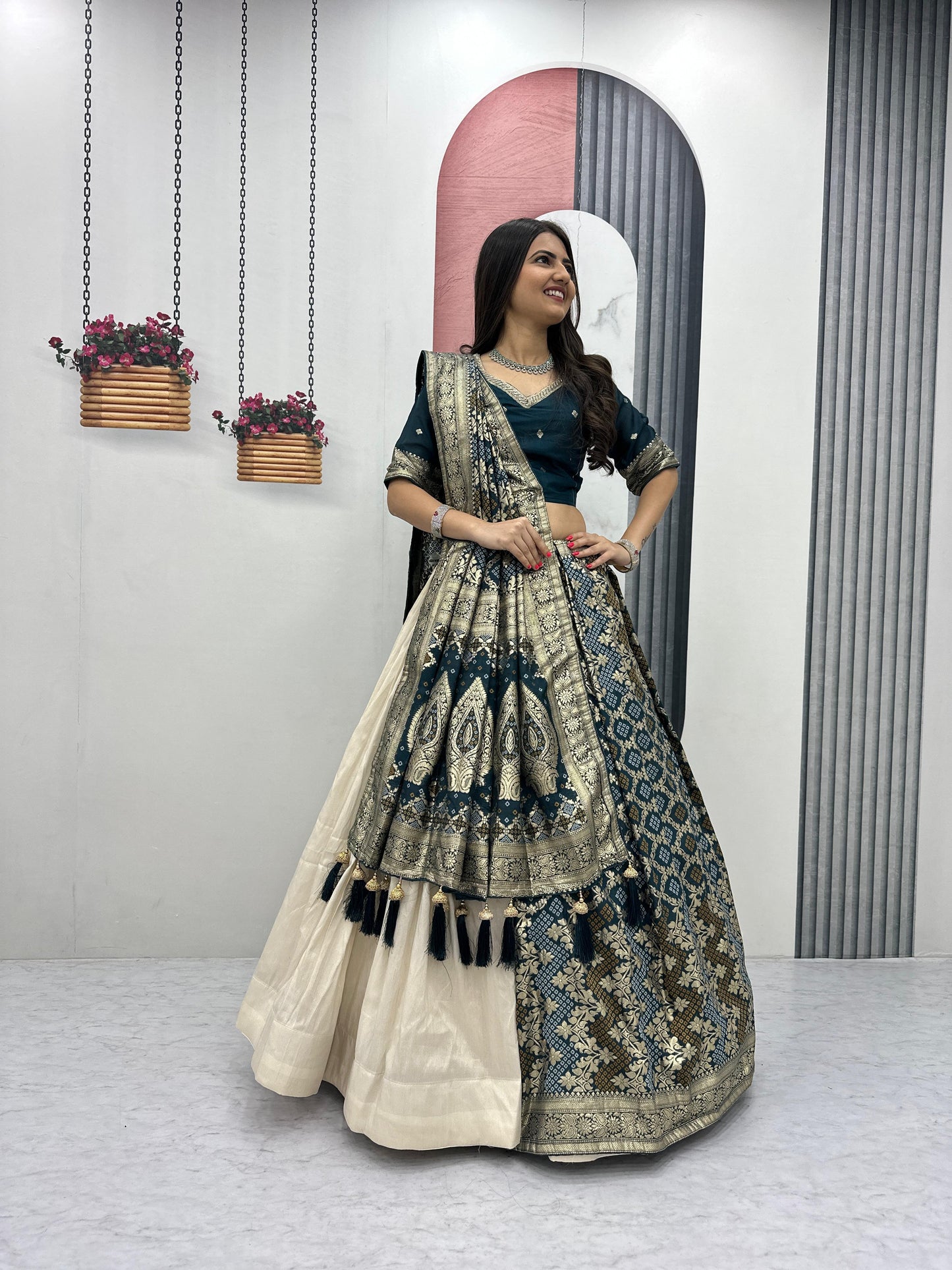 Wedding Special Jacquard Silk Lehenga & Saree Set With Rich Zari Work