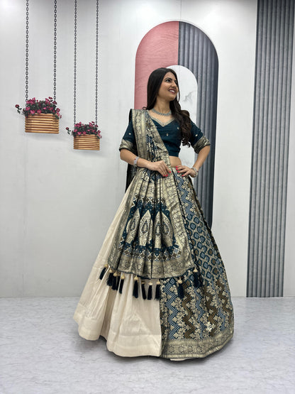 Wedding Special Jacquard Silk Lehenga & Saree Set With Rich Zari Work