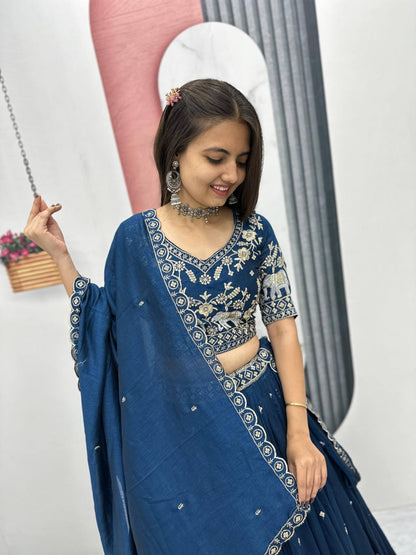 Elegant Festival Wear Lehenga Choli Set with premium Vichitra silk