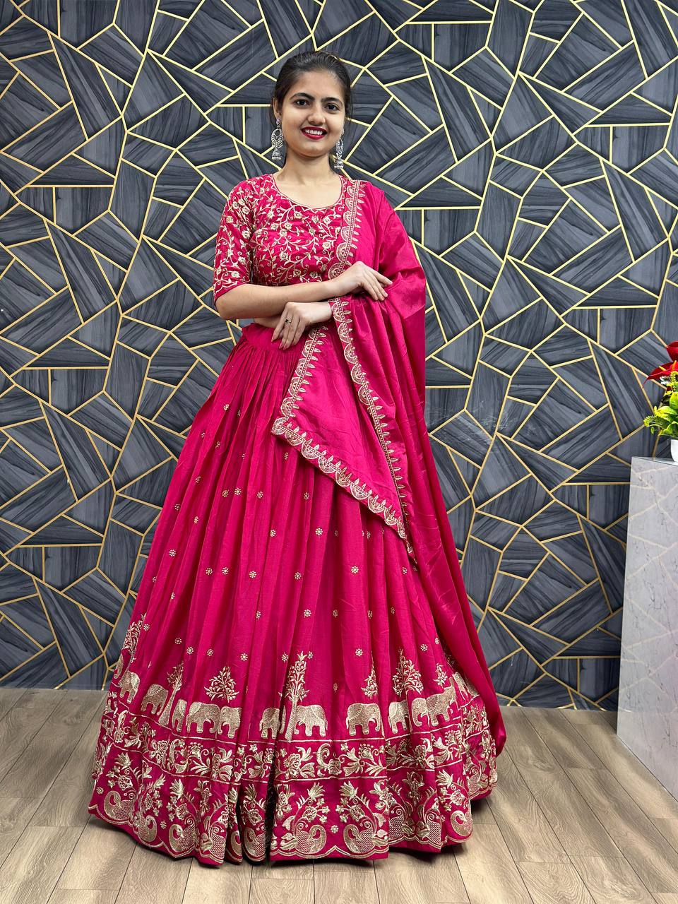 Festival Special Chinon Lehenga Choli with Heavy Embroidery Work (Fully Stitched)