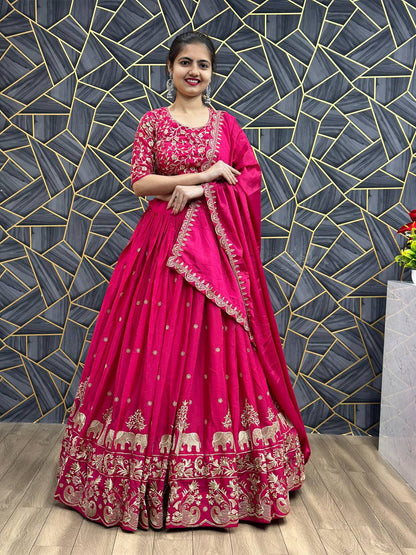 Festival Special Chinon Lehenga Choli with Heavy Embroidery Work (Fully Stitched)