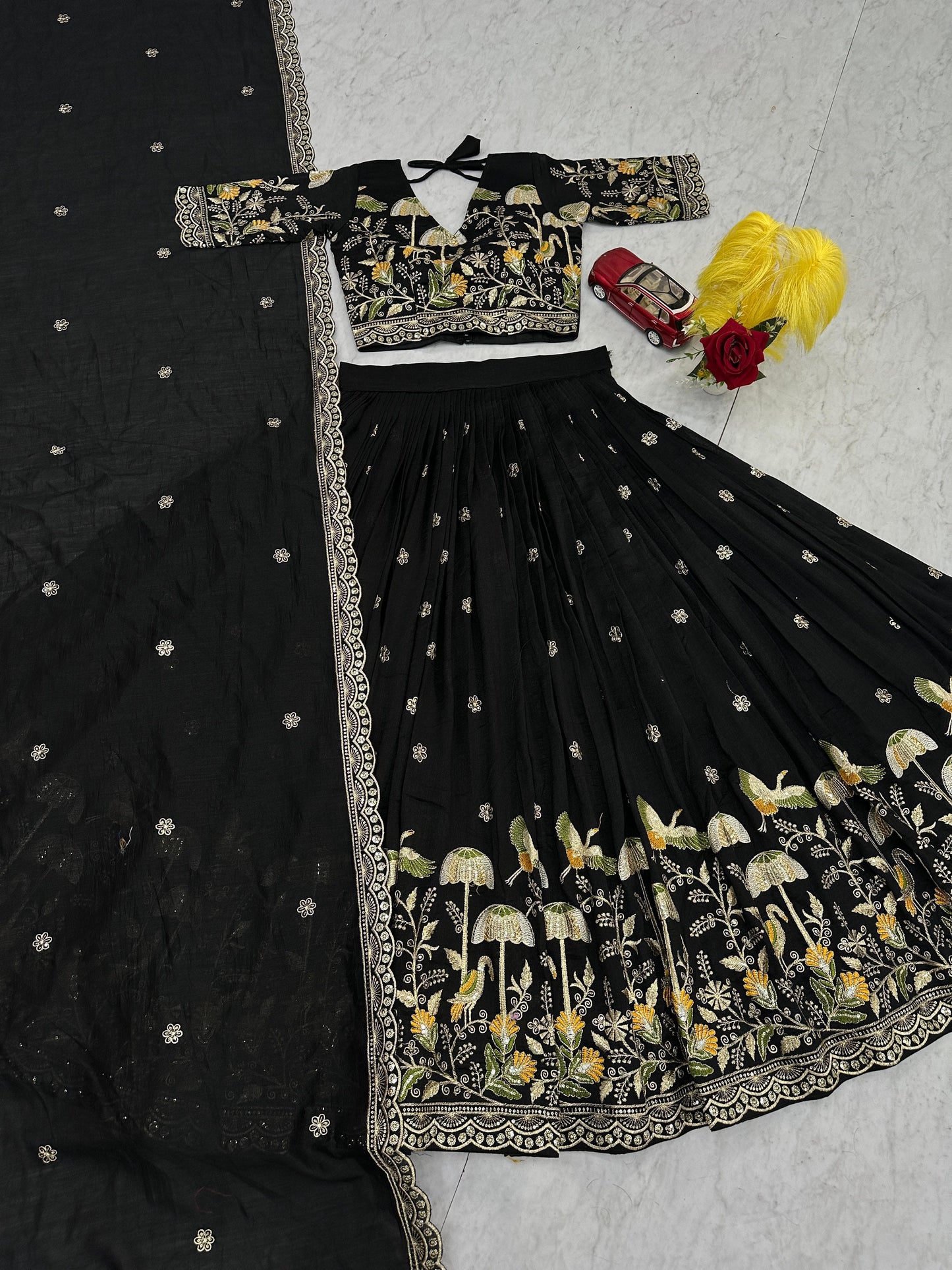 Embroidered Vichitra Silk Lehenga Choli Set