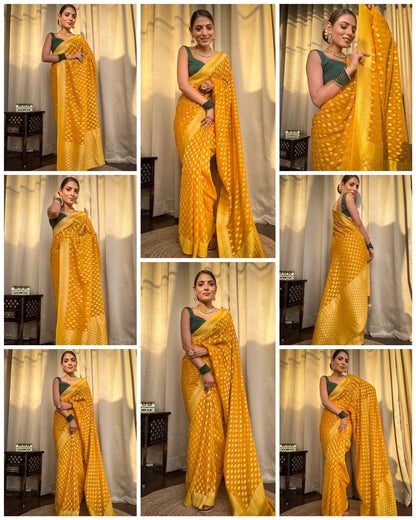 Mustard Gold Buti Saree