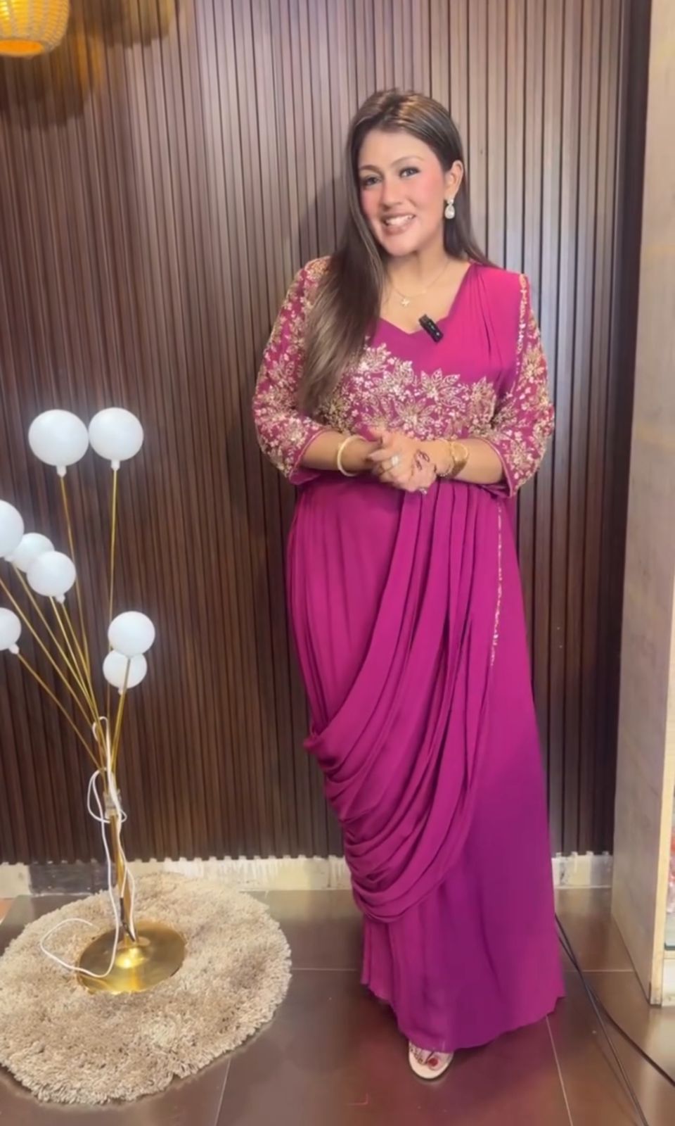 Orange Embroidered Georgette Gown Saree for Women – Ready to Wear Designer Party Wear Saree