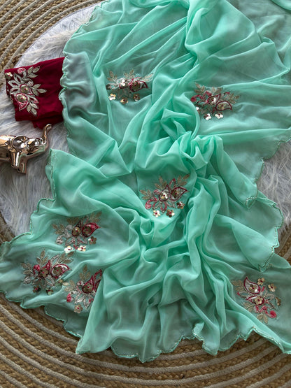 Designer Star Georgette Saree with Patch Work & Aarco Border