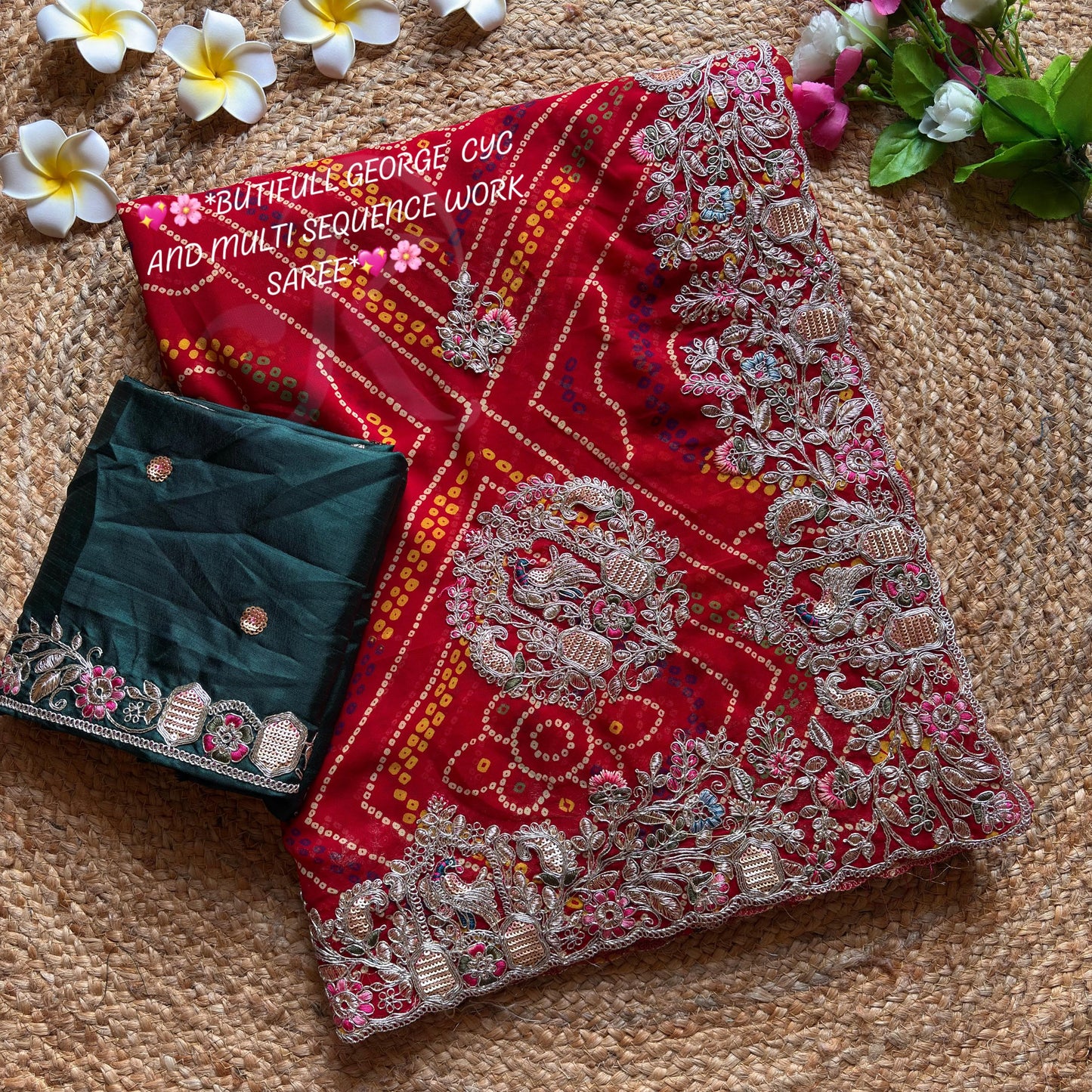 Bandhej Gota Patti Work Saree in Soft Georgette with Heavy Embroidery Border