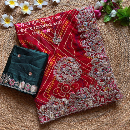 Bandhej Gota Patti Work Saree in Soft Georgette with Heavy Embroidery Border