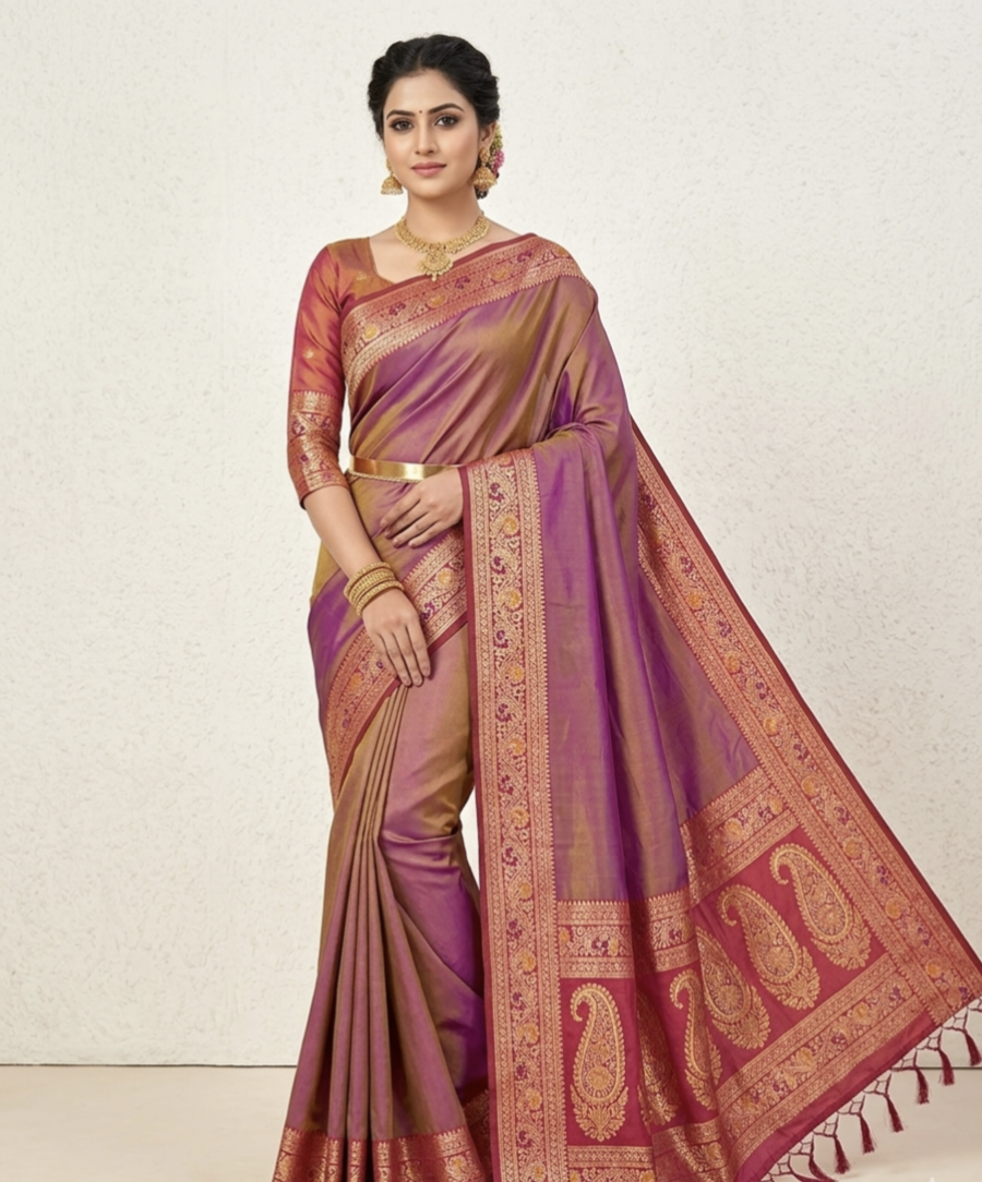 Premium Gala Silk Saree with Meenakari Zari Pallu & Contrast Designer Border