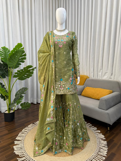 5000 Series Premium JMC Silk Anarkali Sharara Set with Heavy Embroidery & Dupatta