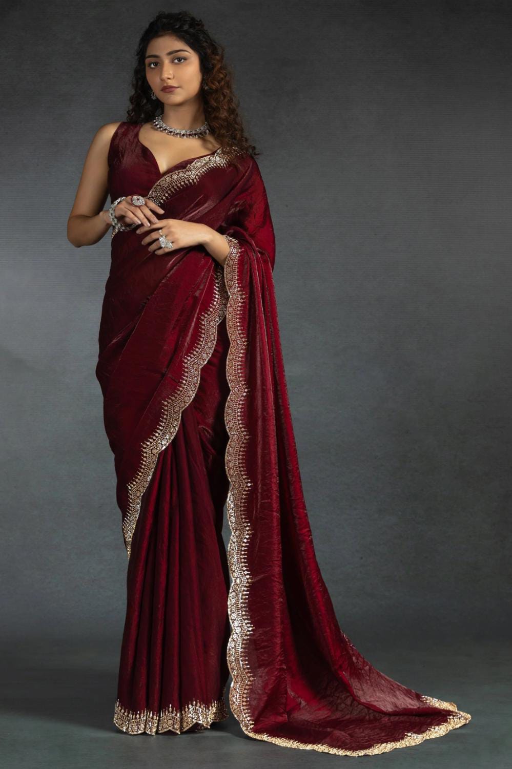 Radha Satin Silk Saree – Maroon