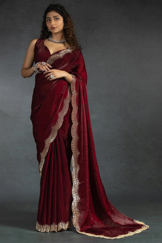 Radha Satin Silk Saree – Maroon