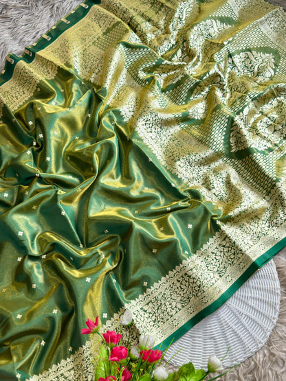 Royal Banarasi Glass Satin Silk Saree with Elegant Zari Woven Border