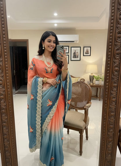 Rubina Soft Fendy Butterfly Work Saree with Gota Patti Lace Border