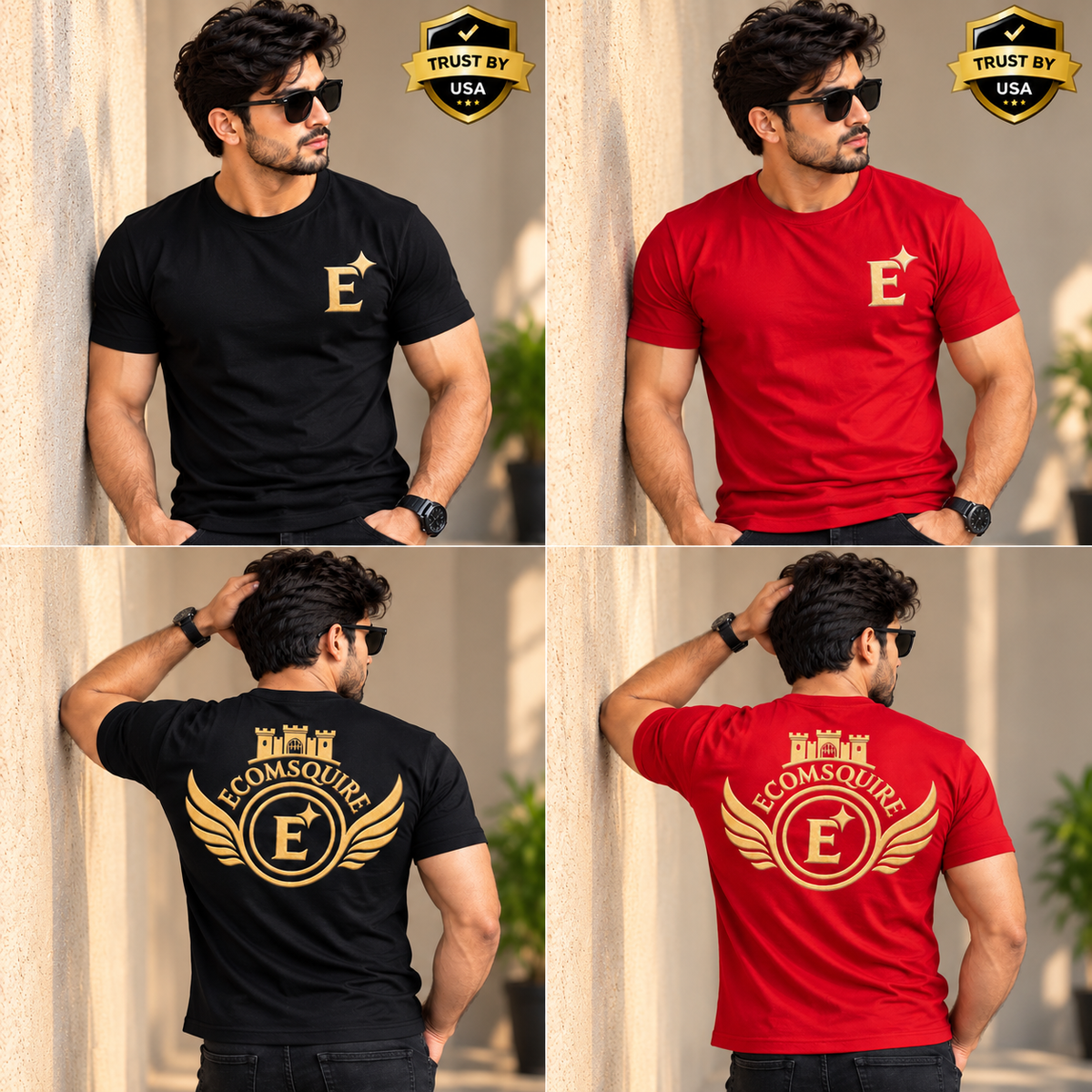 EcomSquire Premium 100% Pure Cotton T-Shirt Combo Pack – Black & Red | 2 T-Shirts