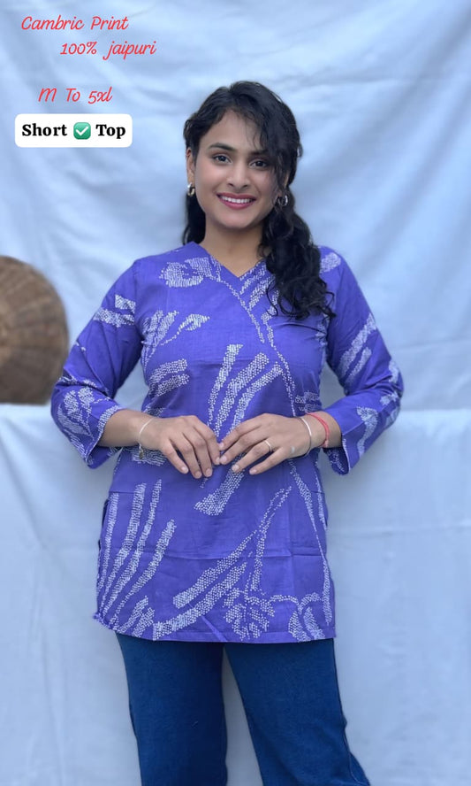 Women Jaipuri Cambric Cotton Printed Short Top | Soft Comfortable Daily Wear Tunic (M-5XL)