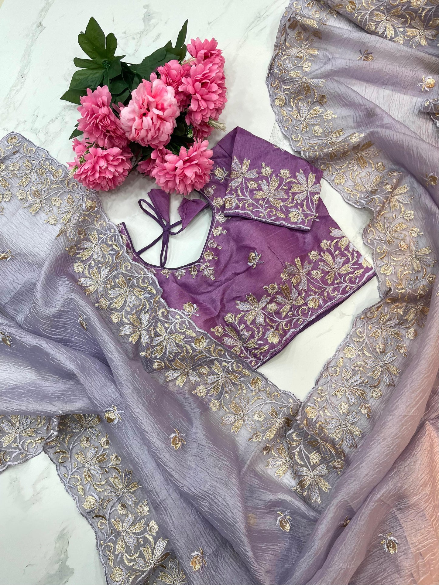 Daisy-2 Candy Crush Fabric Embroidery Saree with Stitched Blouse