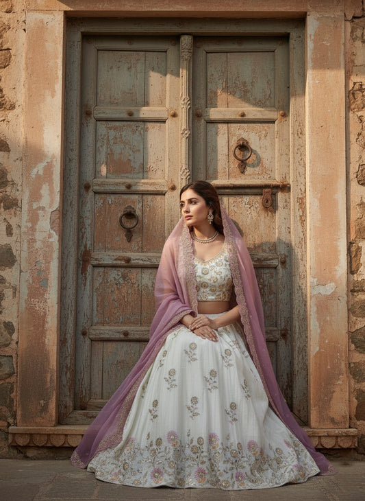 Star Tissue Silk Heavy Embroidered Festival Lehenga Choli with Dupatta (4 Colors)