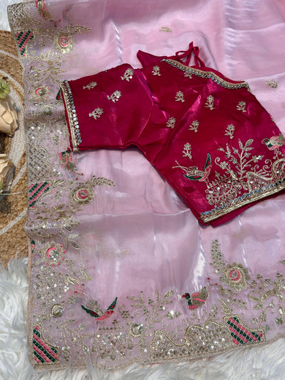 Zimmy Choo Silk Embroidery Saree with Heavy Border