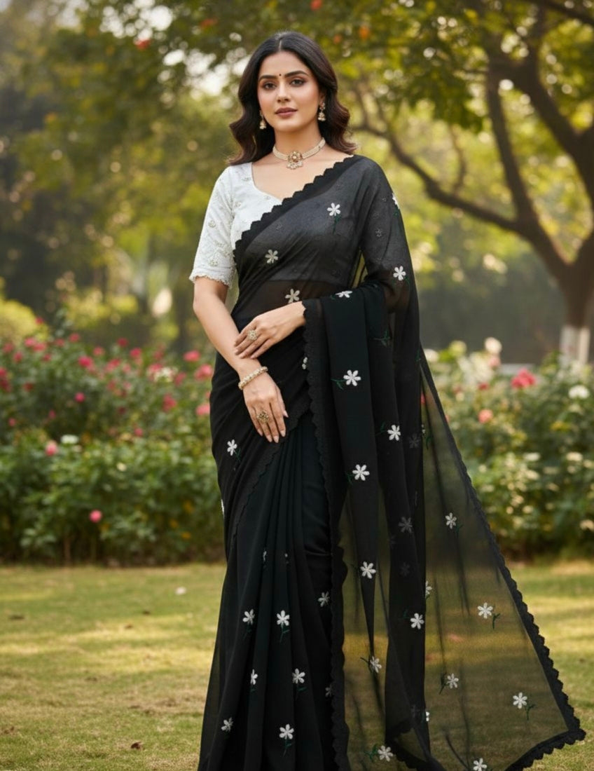 Floral Embroidered Georgette Saree – Lightweight Daily & Party Wear